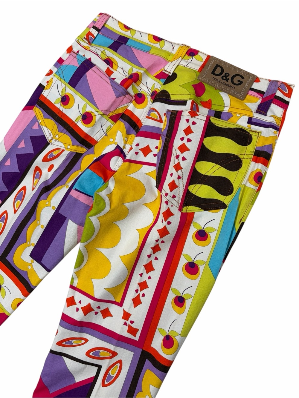 SOLD—Dolce & Gabbana Multicolor Geometric Flare Pants - Pink Purple Yellow Green - Picture 5 of 5